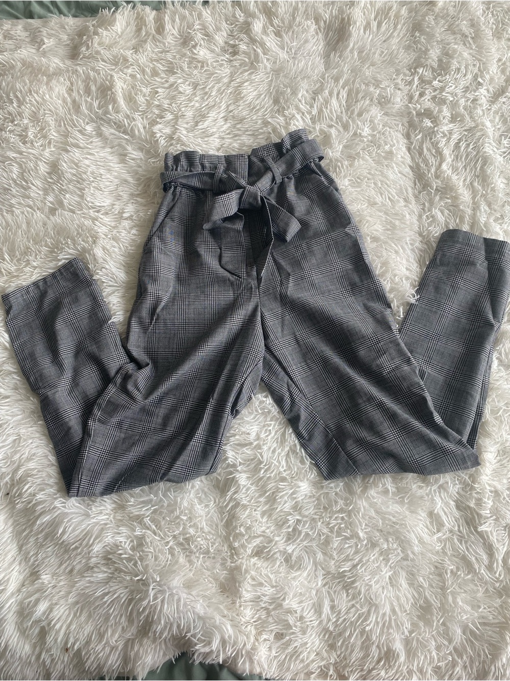 H&M High-Waist Plaid Paperbag Tie Pants Women’s Slacks
